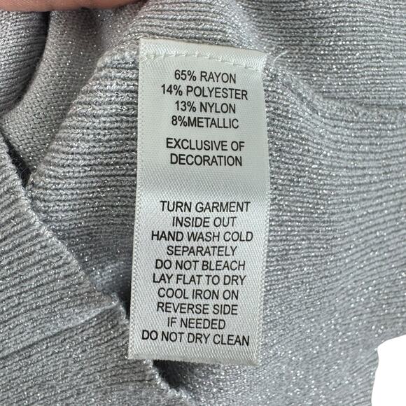 White House Black Market Silver Shimmer Studded Snap Up 3/4 Sleeve Cardigan Sz S - Picture 6 of 6